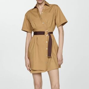 NEW! Camel Short Sleeve Belted Shirt Dress M